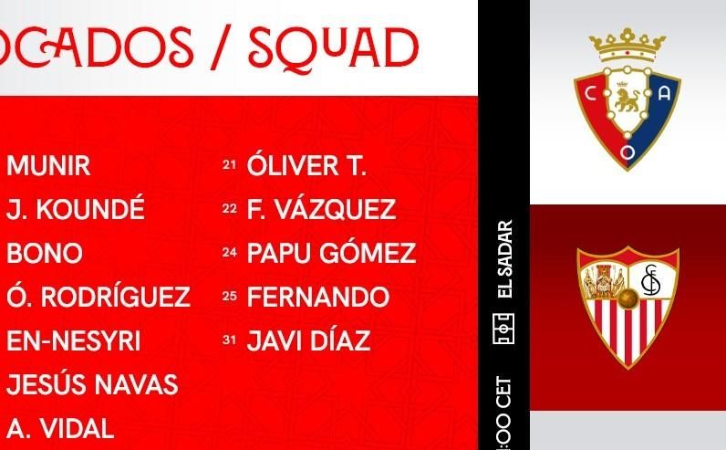 Los 23 del Sevilla FC para Pamplona