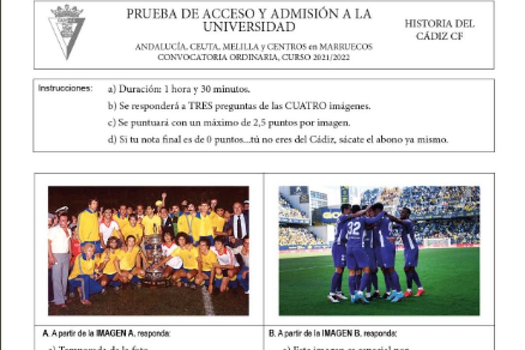 La historia del Cádiz, presente en un examen de Selectividad
