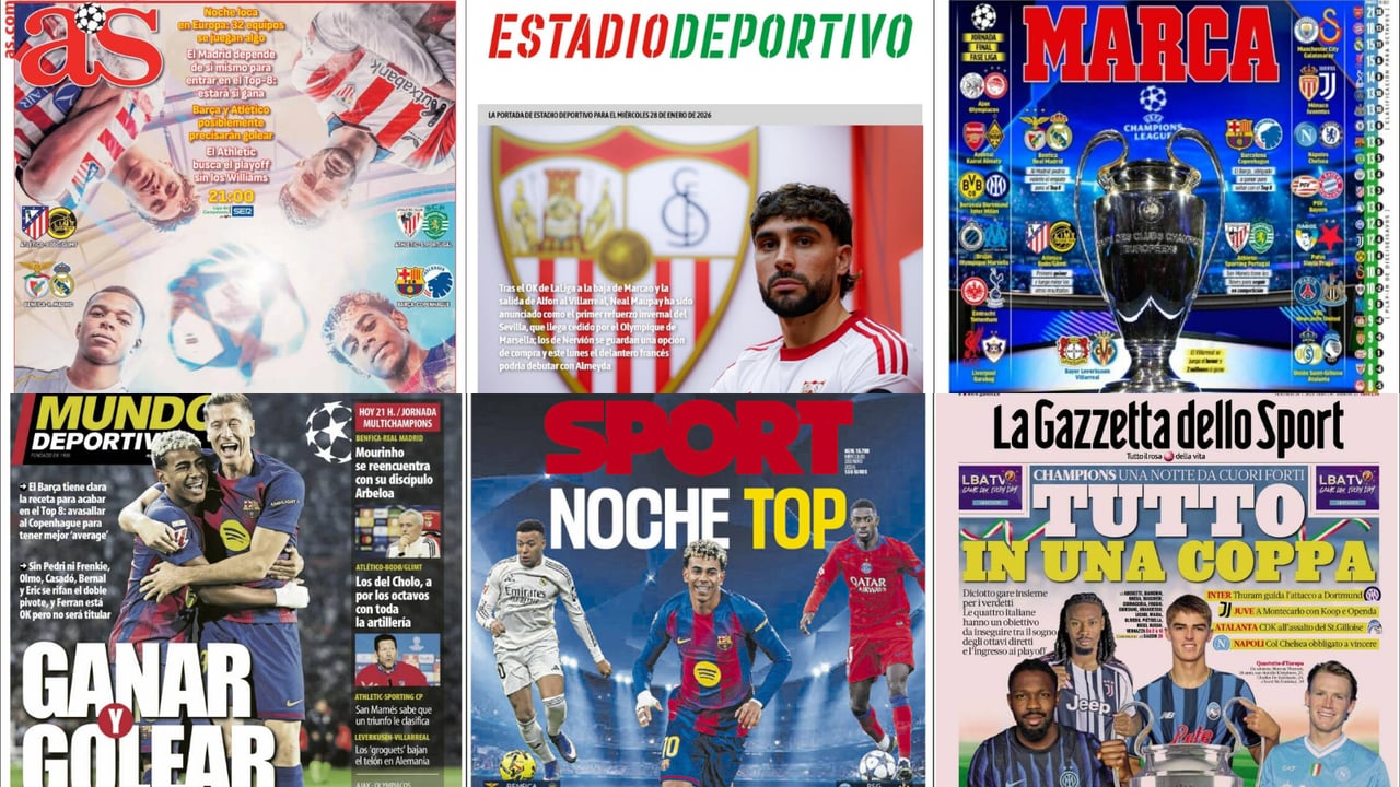 La última jornada de la Champions League y el nuevo éxito de Carlos Alcaraz en el Open de Australia... así vienen las portadas