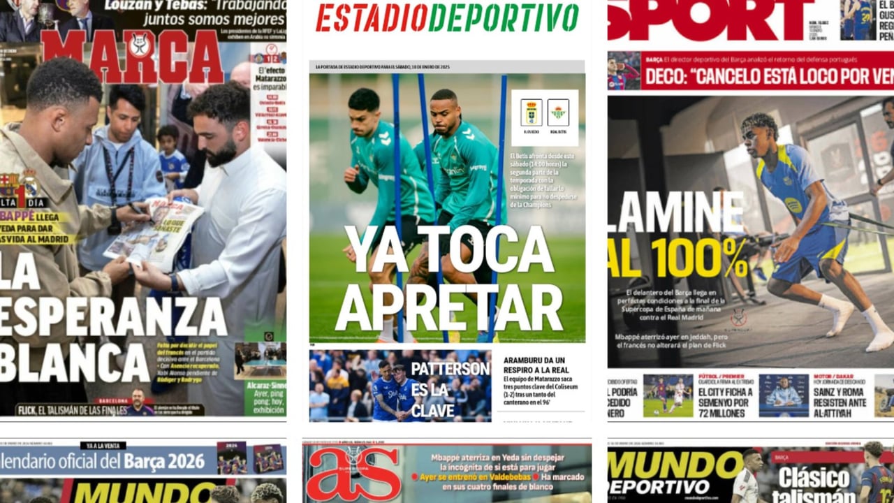 Momento crucial para el Real Betis, vuelve Mbappé para el 'Superclásico', Lamine Yamal está al 100%... Así vienen las portadas de la prensa deportiva