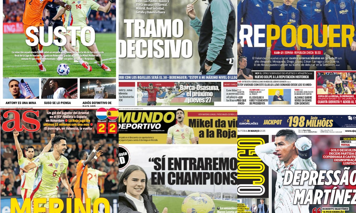 El empate de la Selección, la lesión de Cubarsí, Antony, Suso... así vienen las portadas del viernes 21 de marzo de 2025