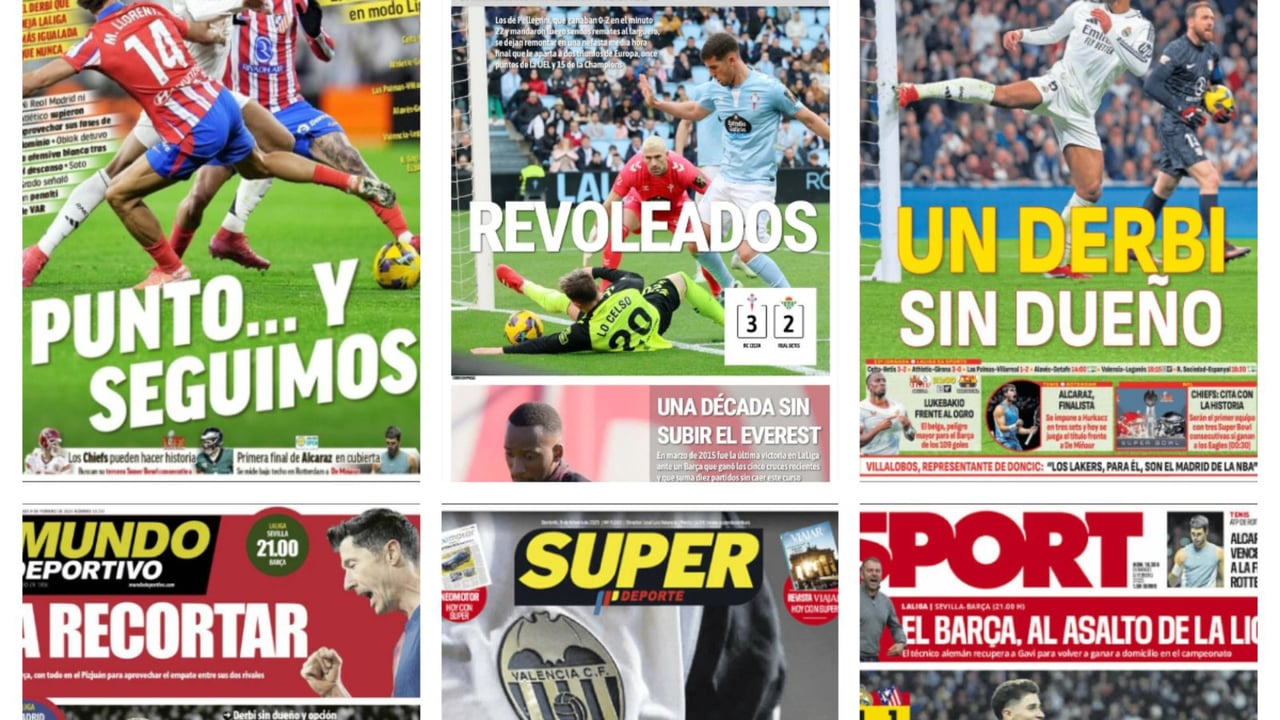 Tablas en el Derbi, el Real Betis tira tres puntos, nueva oportunidad para el Barcelona ante un Sevilla plagado de bajas... Así vienen las portadas del día 9 de febrero
