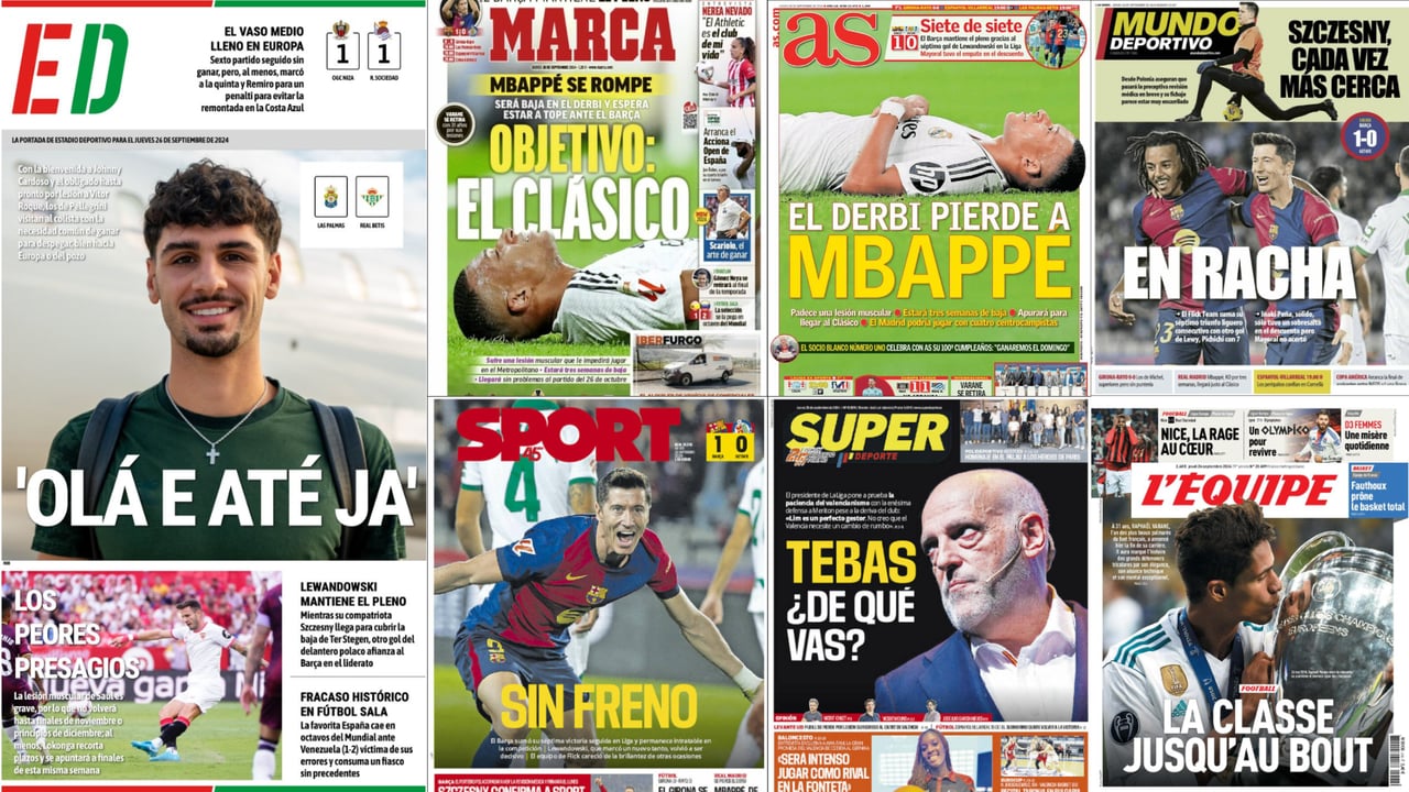 Pleno del Barça, lesión de Mbappé, Szczesny, Varane… Así vienen las portadas