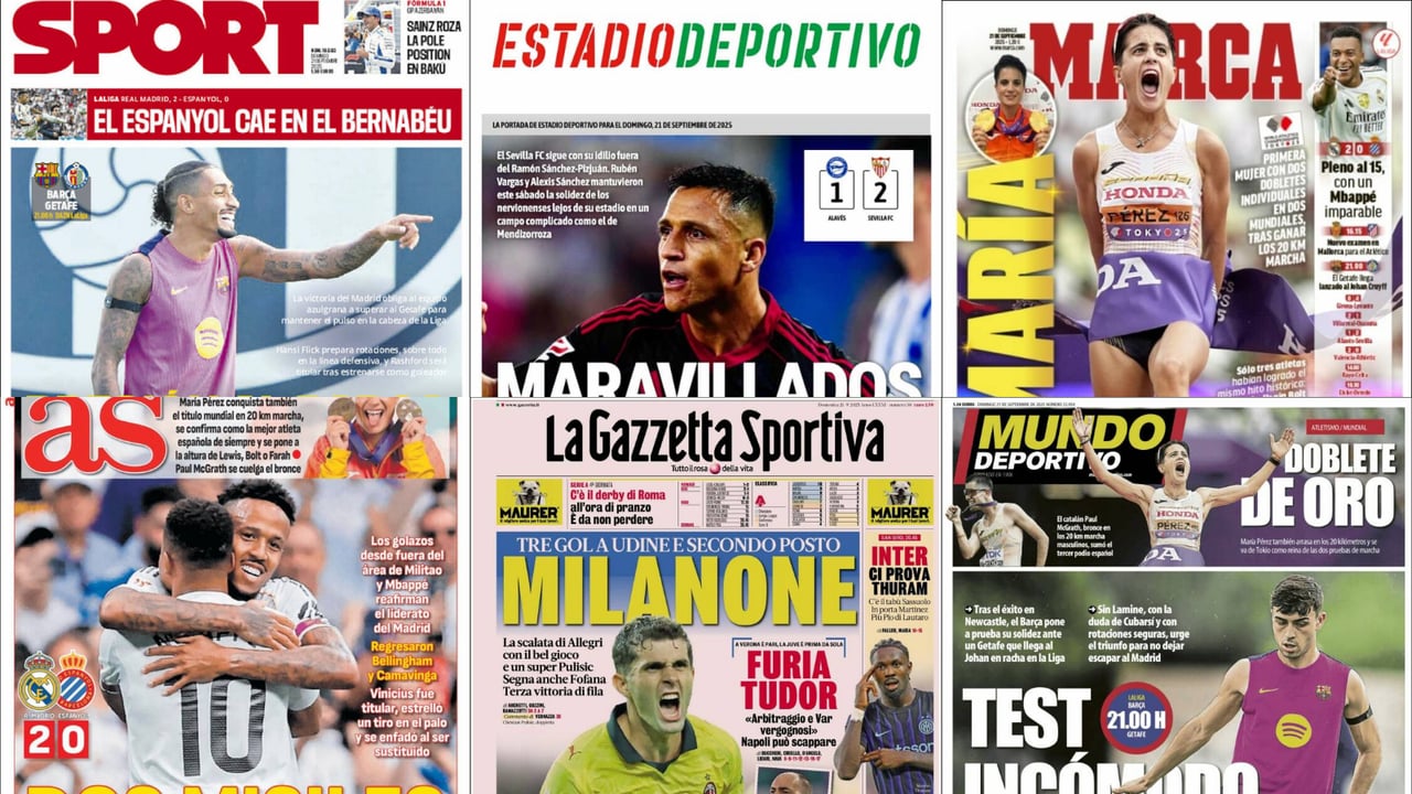Los oros de María Pérez en Tokio y los goles de Mbappé y de Alexis Sánchez... así vienen las portadas