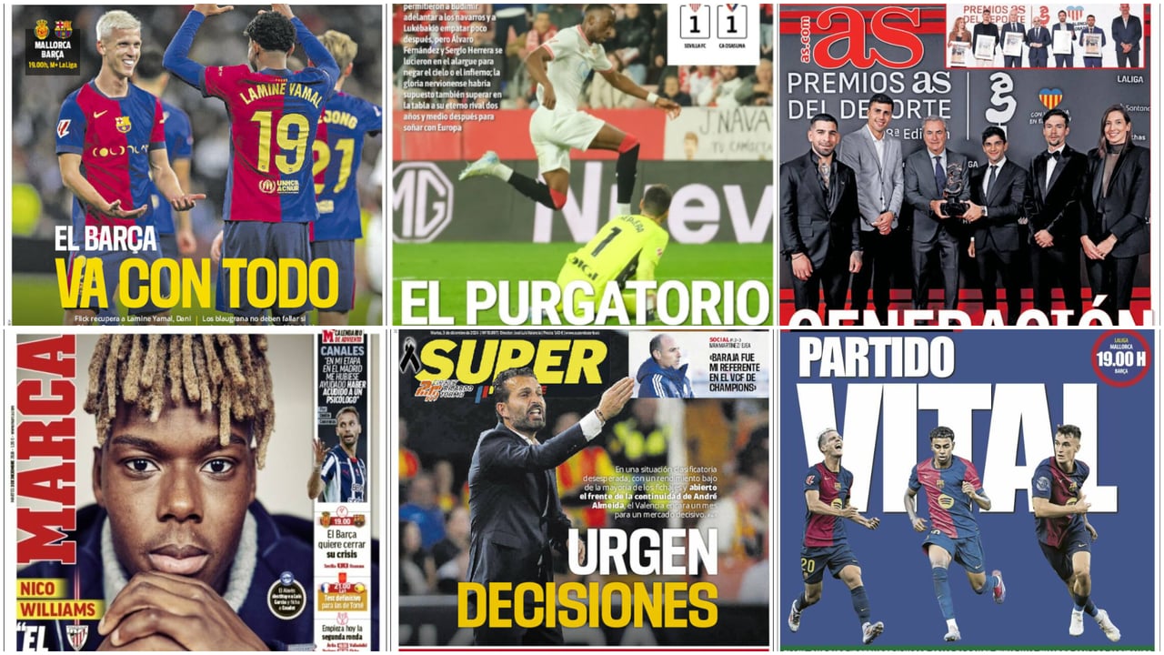El 'aviso' de Nico Williams, la 'final' para el Barça, el frenazo del Sevilla... Así vienen las portadas