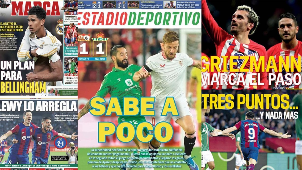 El análisis del Gran Derbi, el problema de Bellingham, el sufrimiento del Barça... Así vienen las portadas