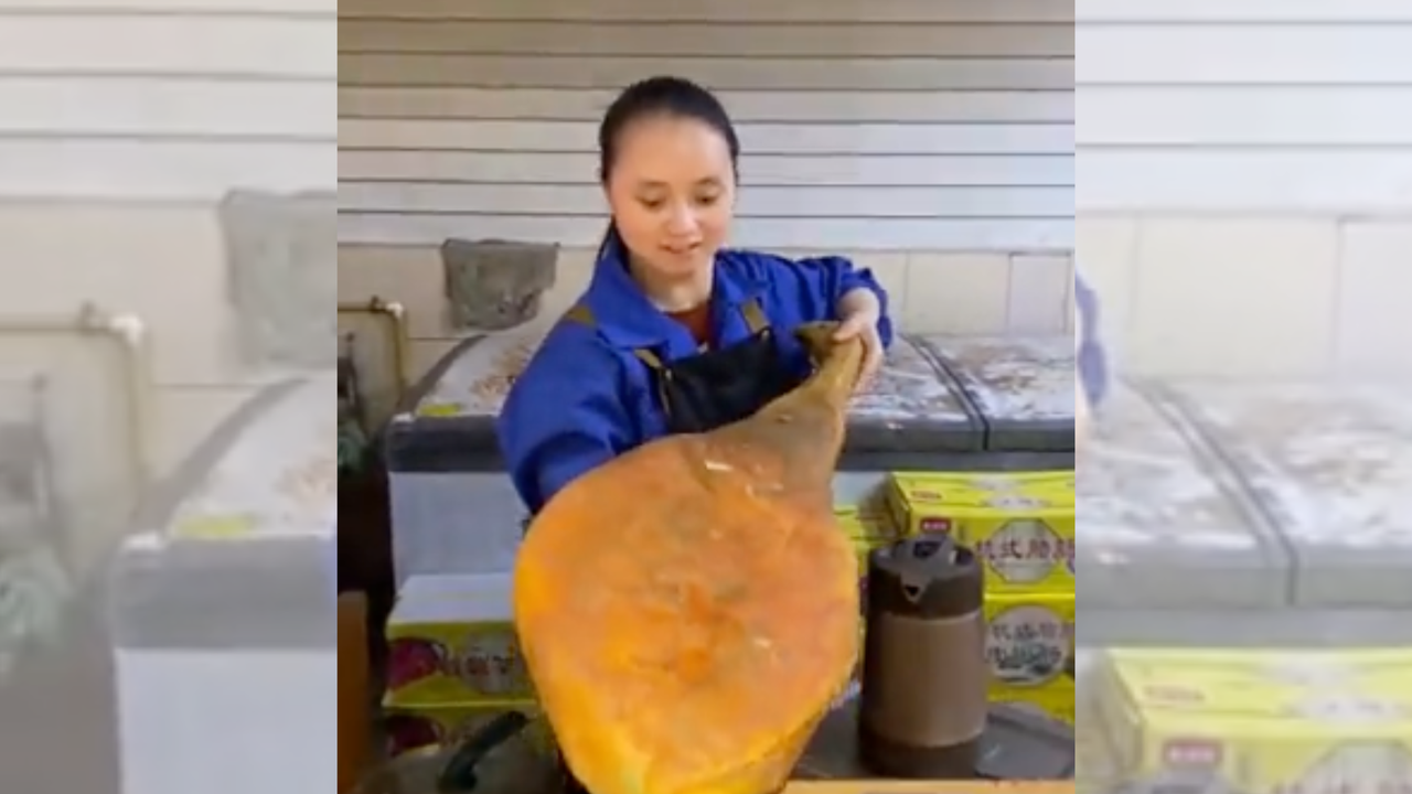 Se vuelve viral la técnica empleada en China para cortar jamón