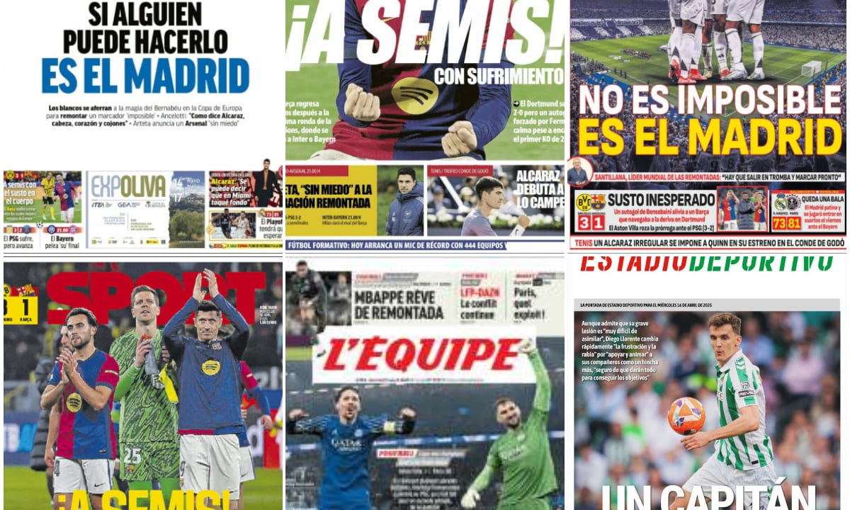 La posible remontada del Real Madrid, el pase a semis del Barça, las vueltas de cuartos de Champions... Así vienen las portadas