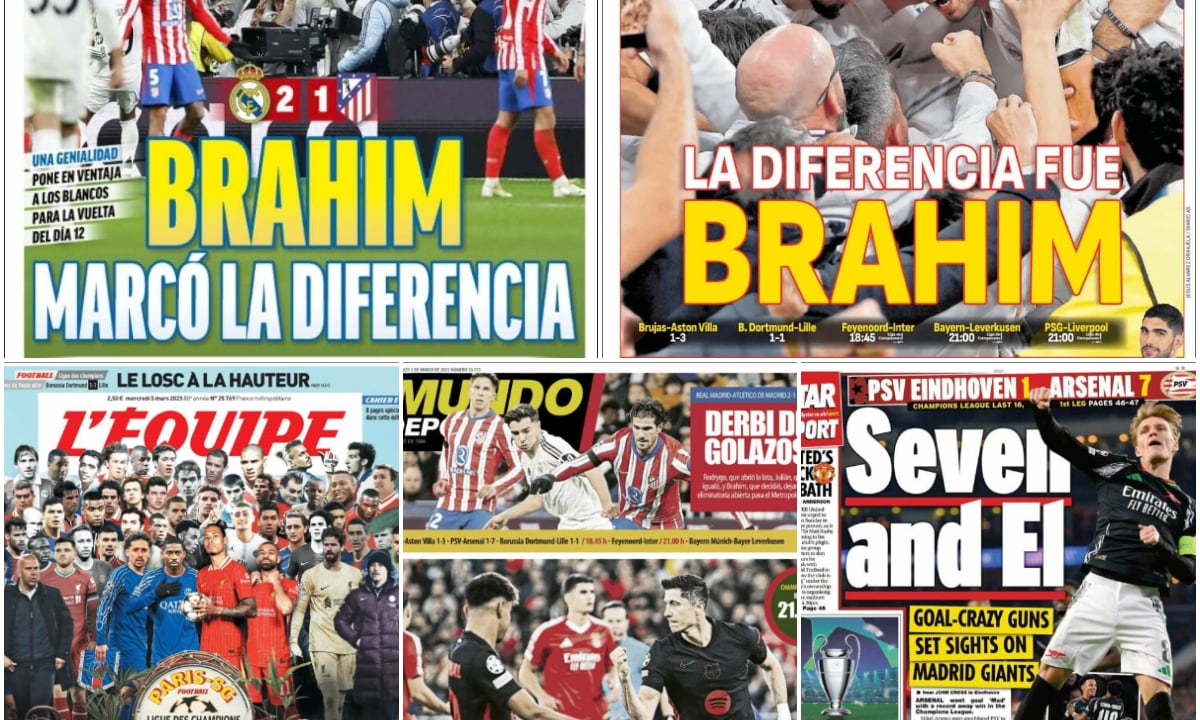 La victoria del Real Madrid contra el Atleti, el duelo del Barça en Champions, la goleada del Arsenal... Así vienen las portadas
