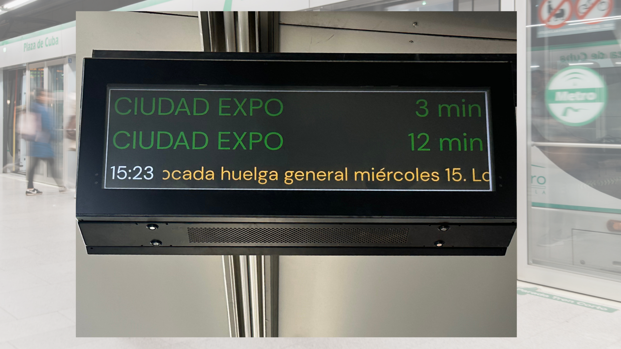 Se mantiene la huelga del 15 de octubre por Palestina: Metro de Sevilla anuncia reducción de servicios