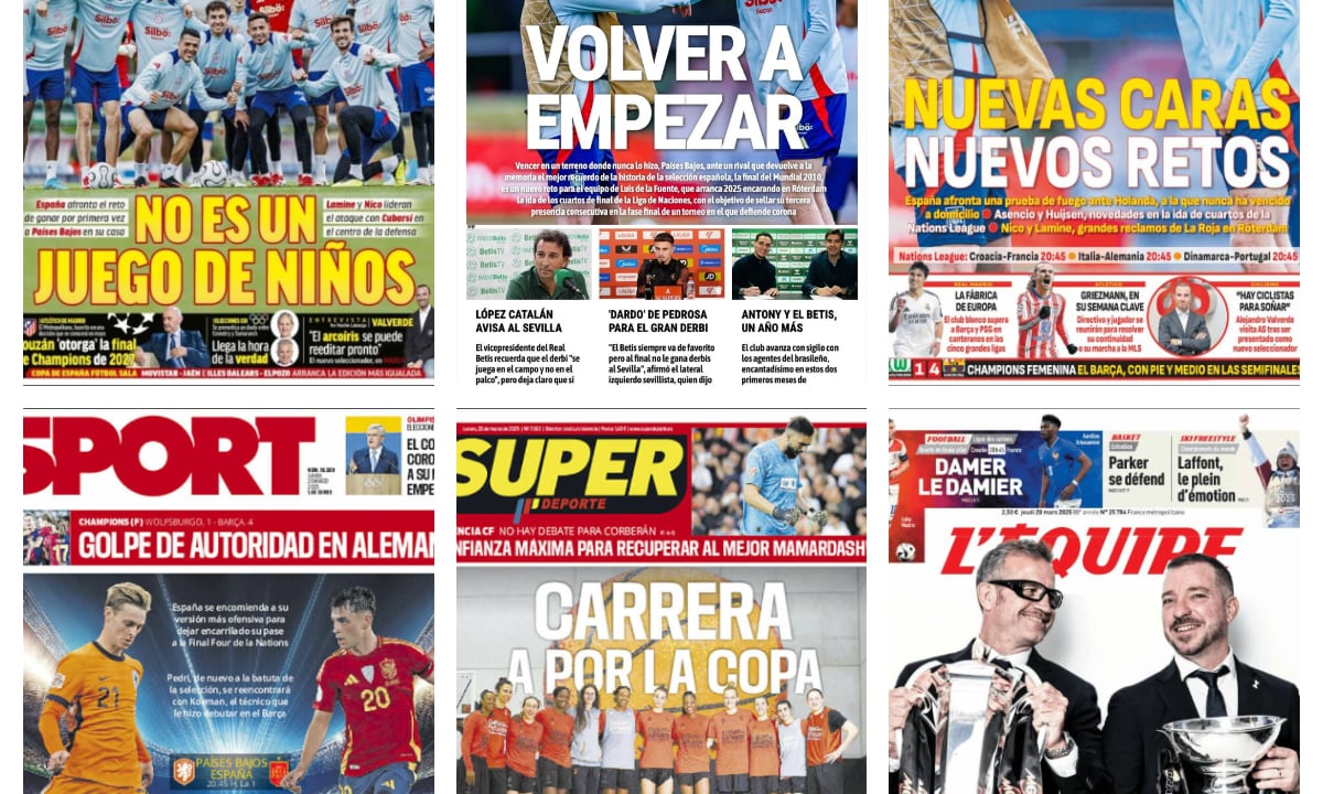 Los niños de 'La Roja' a por los cuartos, el Barça femenino da un paso al frente, El Gran Derbi... así vienen las portadas