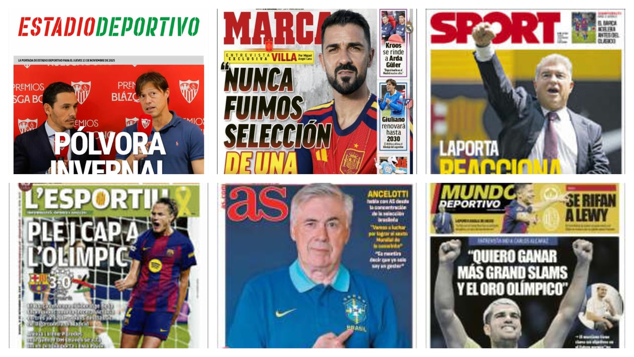 Entrevistas a Villa, Ancelotti y Carlos Alcaraz, la jornada de Champions League femenina y los partidos del parón internacional… Así vienen las portadas