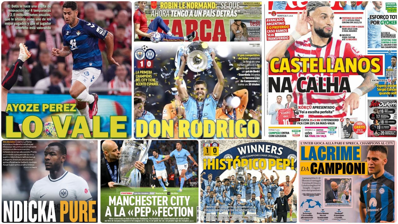 Ayoze, Ndicka, Acuña, Taty Castellanos, Don Rodrigo y la 'Pepfección' del City... las portadas del domingo
