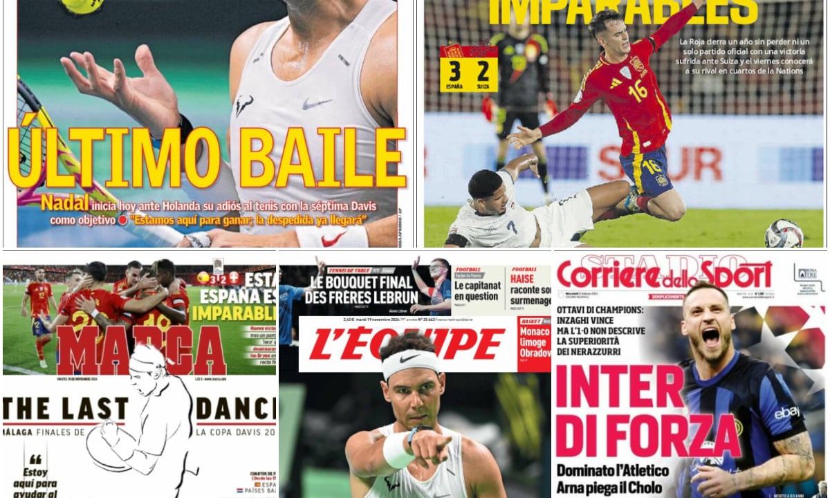 El último baile de Rafa Nadal, la victoria de España, Márquez en Ducati... Así vienen las portadas